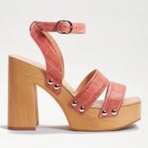 NEW Sam Edelman ROSALIND Platform Sandals WOOD Block Heel Ankle Leather 9.5 PINK